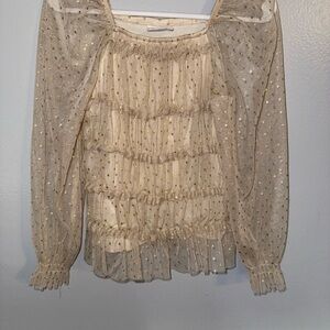 Zara Gold Sheer Blouse with Ruffles